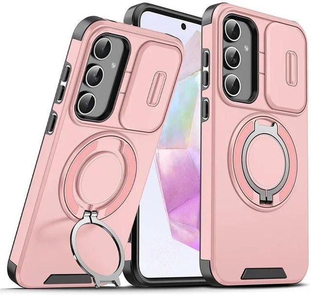 WAYN Schutzhülle für Samsung Galaxy S26 S25 S24 S23 S22 S21 Ultra Plus FE mit schiebender Kameraabdeckung und magnetischem Halter in Rosa - Bild 1
