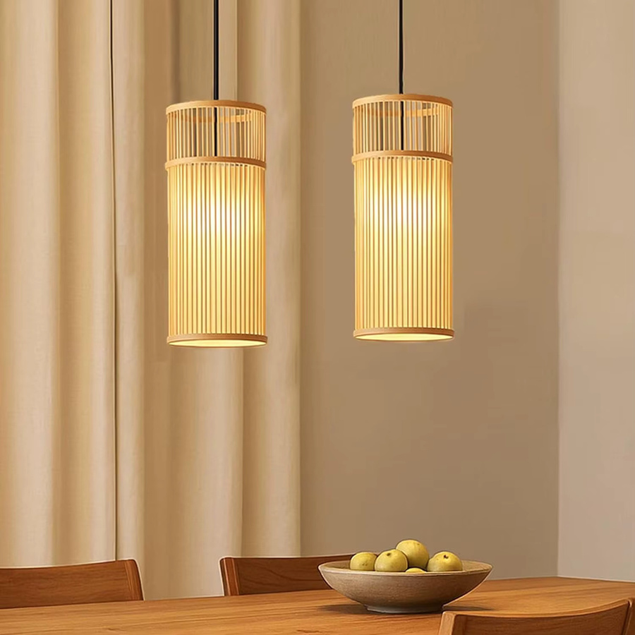 JOYINLED Moderner Bambus-Kronleuchter aus Rattan in Braun, Handgewebte E27 Pendelleuchte für Wohnzimmer und Schlafzimmer - Bild 2