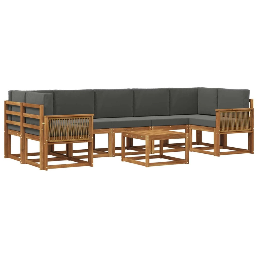 vidaXL Outdoor-Sofagarnitur 8-teilig aus Akazienholz und Anthrazit Polyester mit Polstern in L-Form - Bild 2