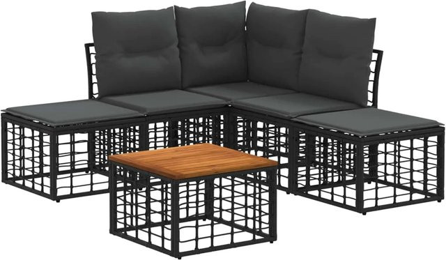 vidaXL Outdoor-Sofagarnitur aus Polyrattan in L-Form mit Couchtisch und Ottomane, Schwarz und Grau - Bild 1