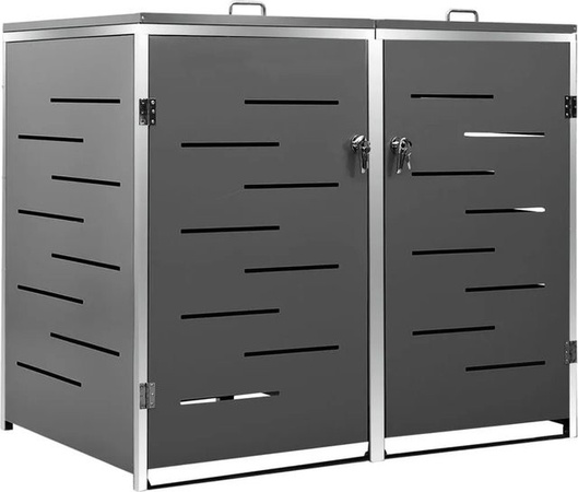 DELUKE 2er Mülltonnenbox JAGU Mülltonnenverkleidung aus Edelstahl in Anthrazit für 2 Tonnen à 240L, B/T/H: 115,5 x 138 x 77,5 cm