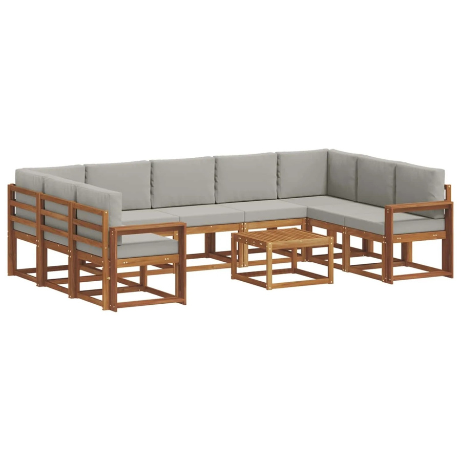 vidaXL Outdoor-Sofagarnitur 10-teilig aus massivem Akazienholz mit Kissen in Natur und Hellgrau - Bild 2