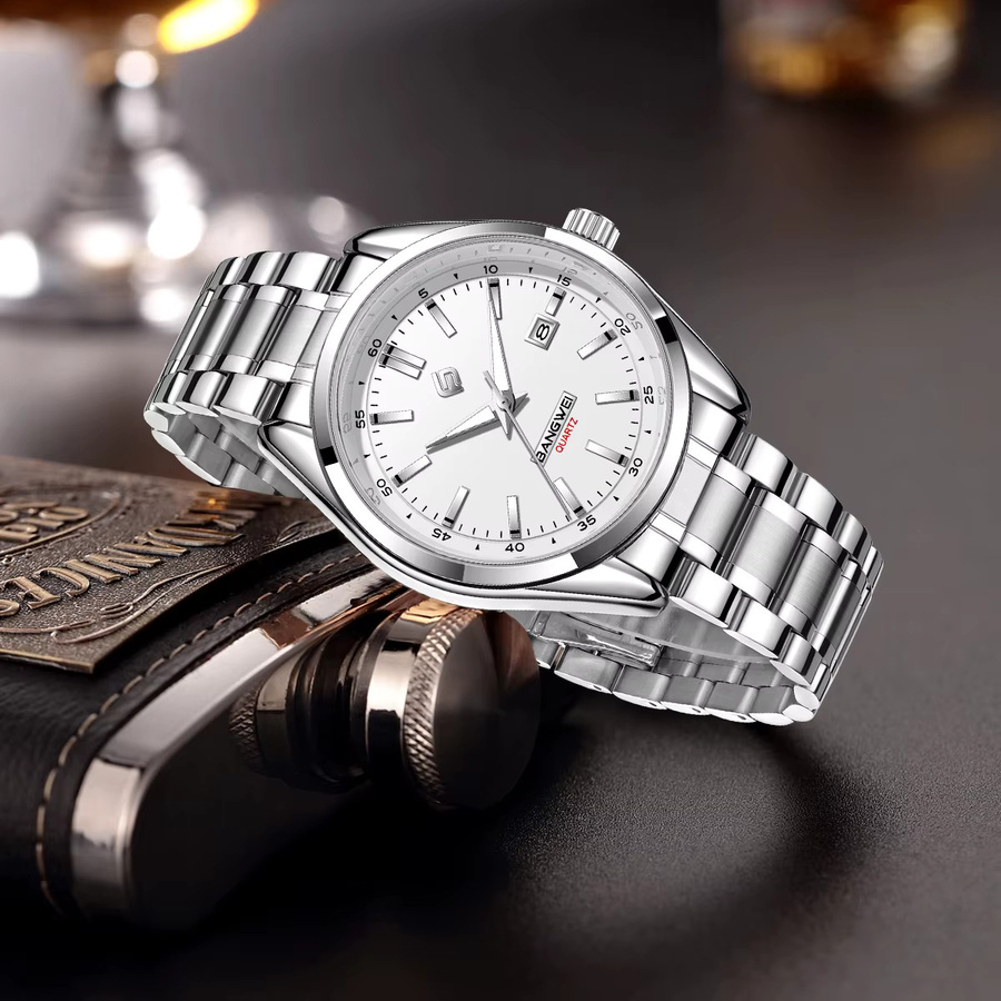 BANGWEI Armbanduhr, Quarz, Edelstahl, Silber, Herren - Bild 5