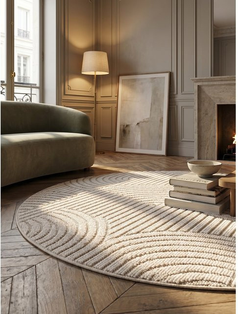 Flachgewebe-Teppich Kadima Design Hoch-Tief-Bögen in Beige, B/T: 160 x 160 cm - Bild 1