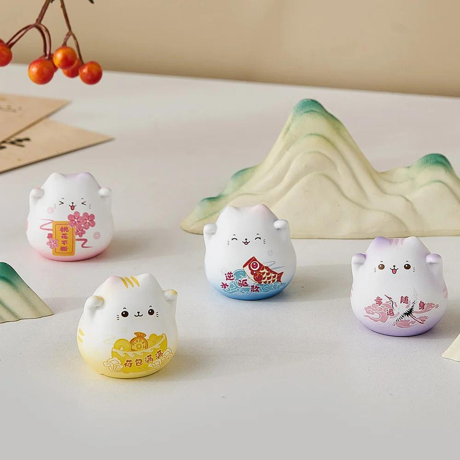 Glück Mini Katze Ornament aus Keramik als dekorative Tier Statuette für dein Wohnzimmer oder den Schreibtisch - Bild 2