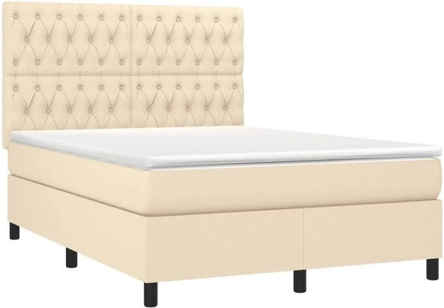 vidaXL Boxspringbett mit Matratze in Beige, Hybrid-Bett mit LED-Unterbettbeleuchtung und USB-Ladeport, B/T: 140 x 190 cm - Bild 1