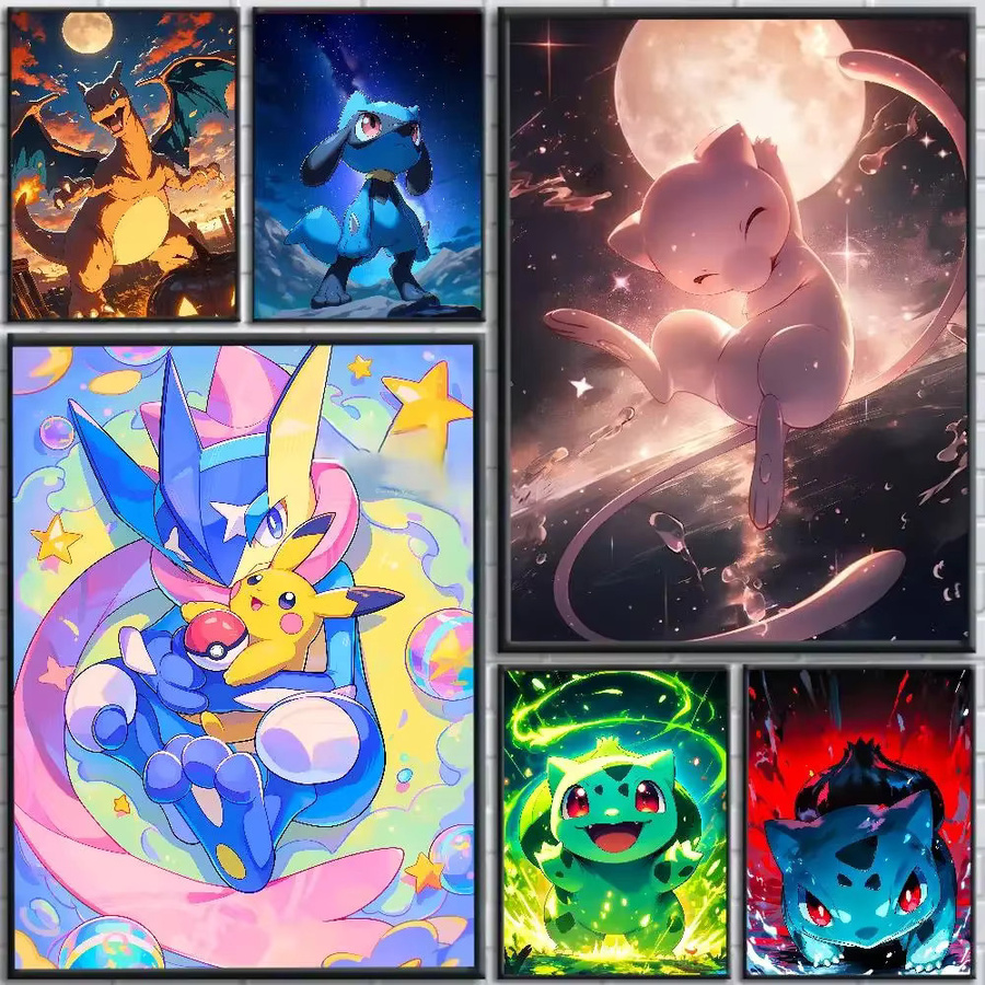 Bandai Pokemon Anime Leinwandgemälde Poster mit Charmander, Pikachu und Eevee in Mehrfarbig - Bild 2