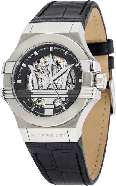 Maserati Herrenuhr Automatik, Edelstahl, Leder, 42 mm, Schwarz, 10 ATM - Bild 1