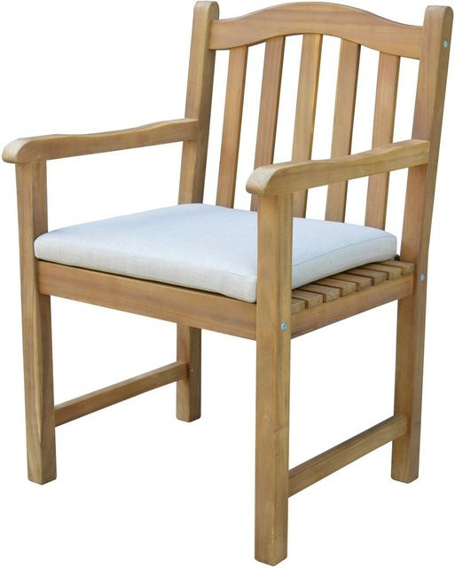 Prestige Home Gartenstuhl mit Armlehnen aus FSC-Akazienholz und Kissen, braun, B/T/H: 58 x 57 x 89 cm - Bild 1