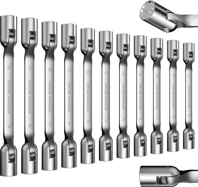 WOZOBUY Doppelend-Schwenk-Steckschlüsselsatz aus Chrom-Vanadium-Stahl in Silber - Bild 1