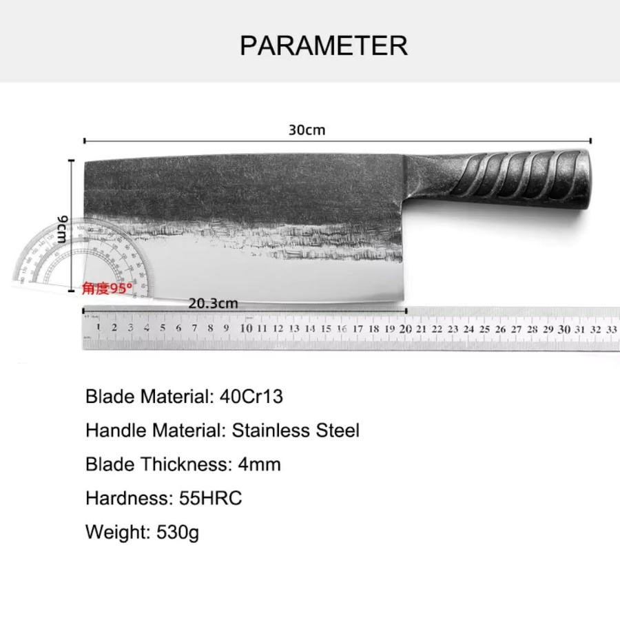 Handgefertigtes Küchenhackmesser von SHUOJI aus Kohlenstoffstahl in Silber mit 4 mm dicker Klinge - Bild 6