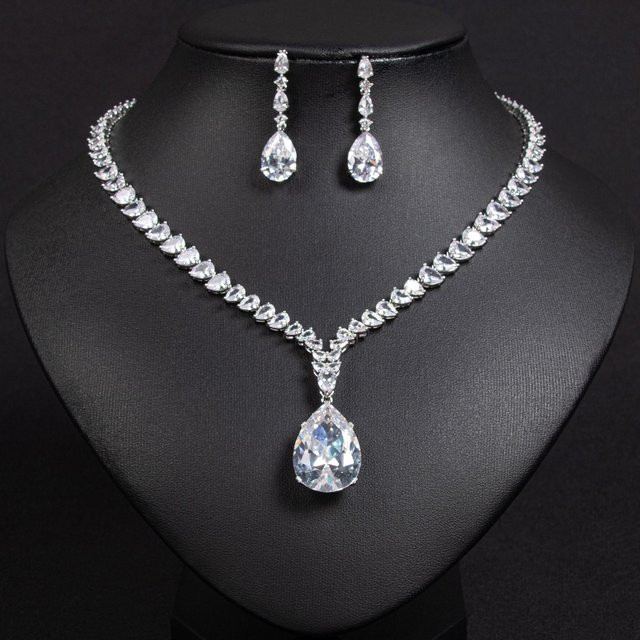 YIRAN Schmuck-Set Halskette und Ohrring, Silber, Zirkonia, Kristall, Damen, gray - Bild 1