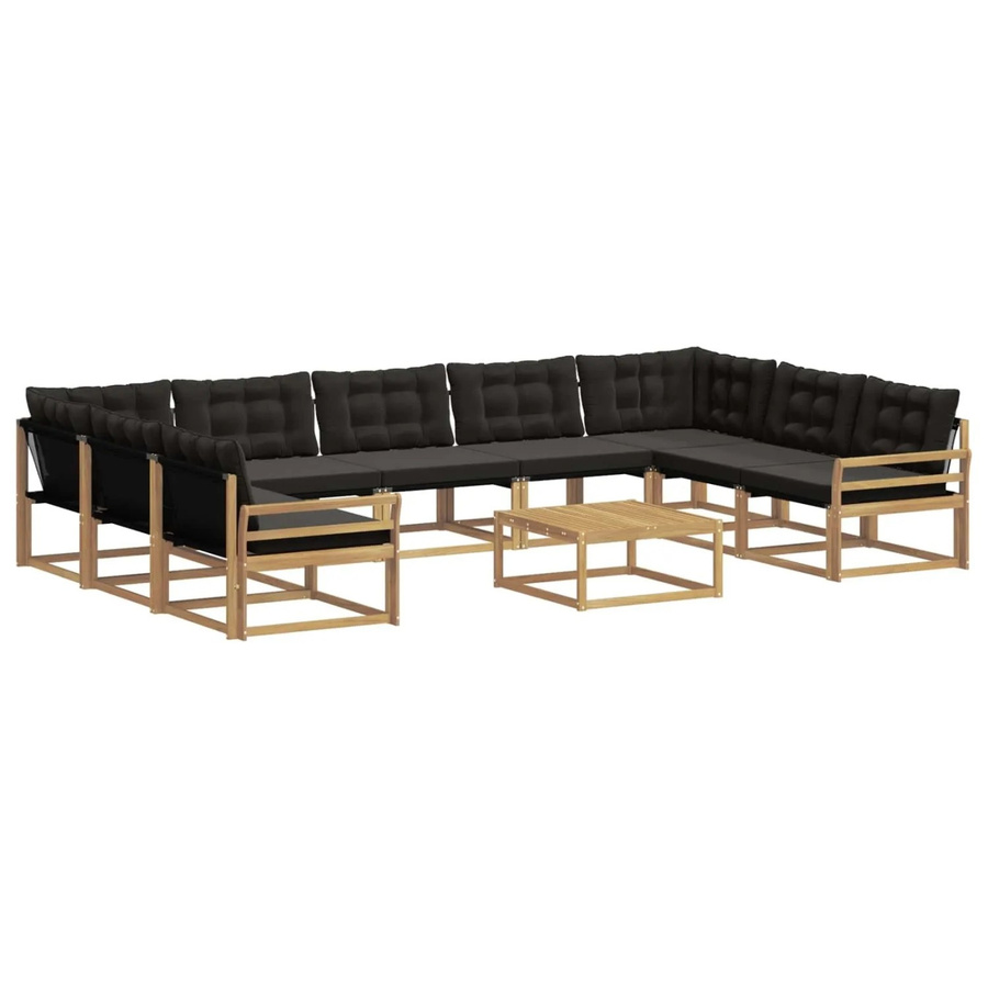 vidaXL Outdoor-Sofagarnitur aus massivem Akazienholz mit Textilene und Kissen, 10-teilig, Weiß-Schwarz - Bild 2