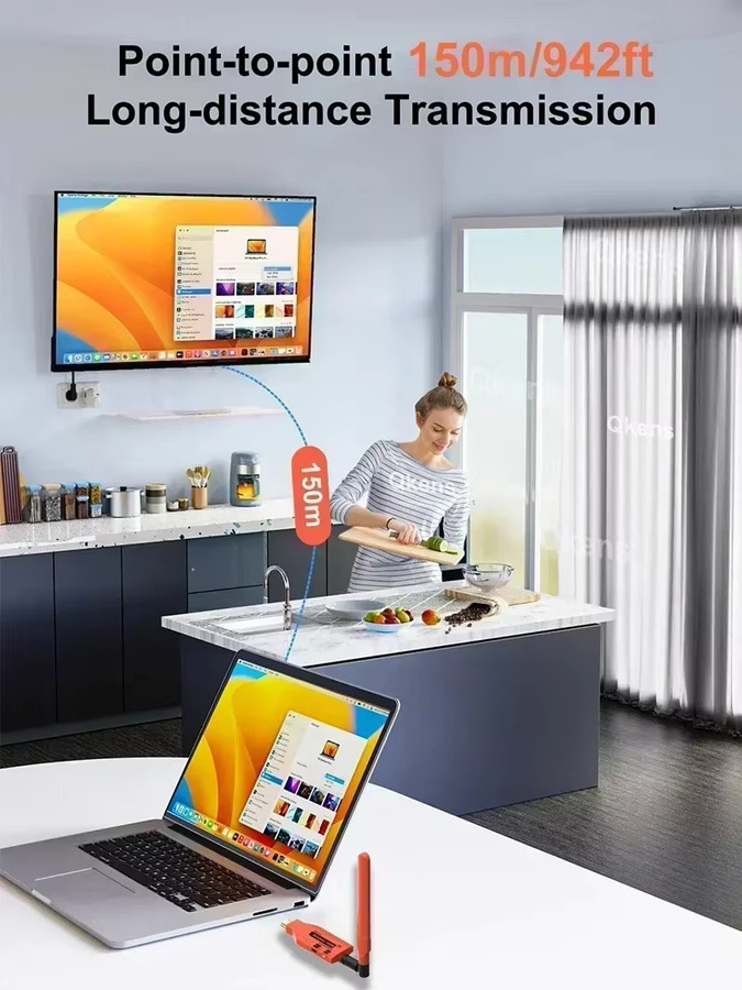 Qkens Drahtloser HDMI Extender Sender und Empfänger Set für Videoübertragung bis zu 150m mit 50m Anzeigeadapter für Kamera, STB, DVD und PC an TV-Monitor - Bild 4