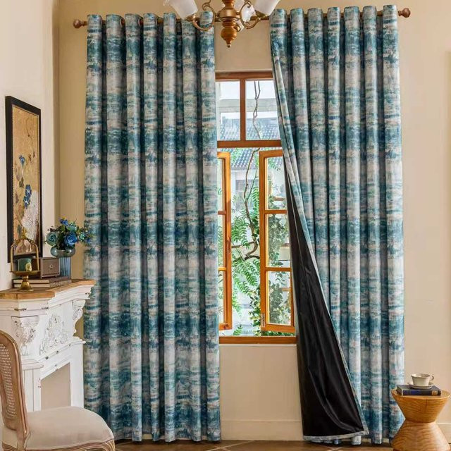 CENTURyMiG Verdunkelungsvorhänge im französischen Vintage-Stil mit Grafikdruck, Blau, Breite: 132 cm, Höhe: 200 cm - Bild 1