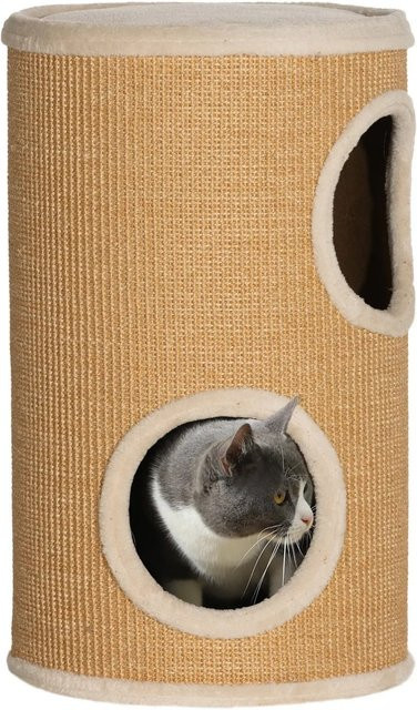 PawHut Kratztonne für Katzen mit 2 Höhlen in Braun und Beige, Durchmesser: 35 cm, Höhe: 60 cm - Bild 1