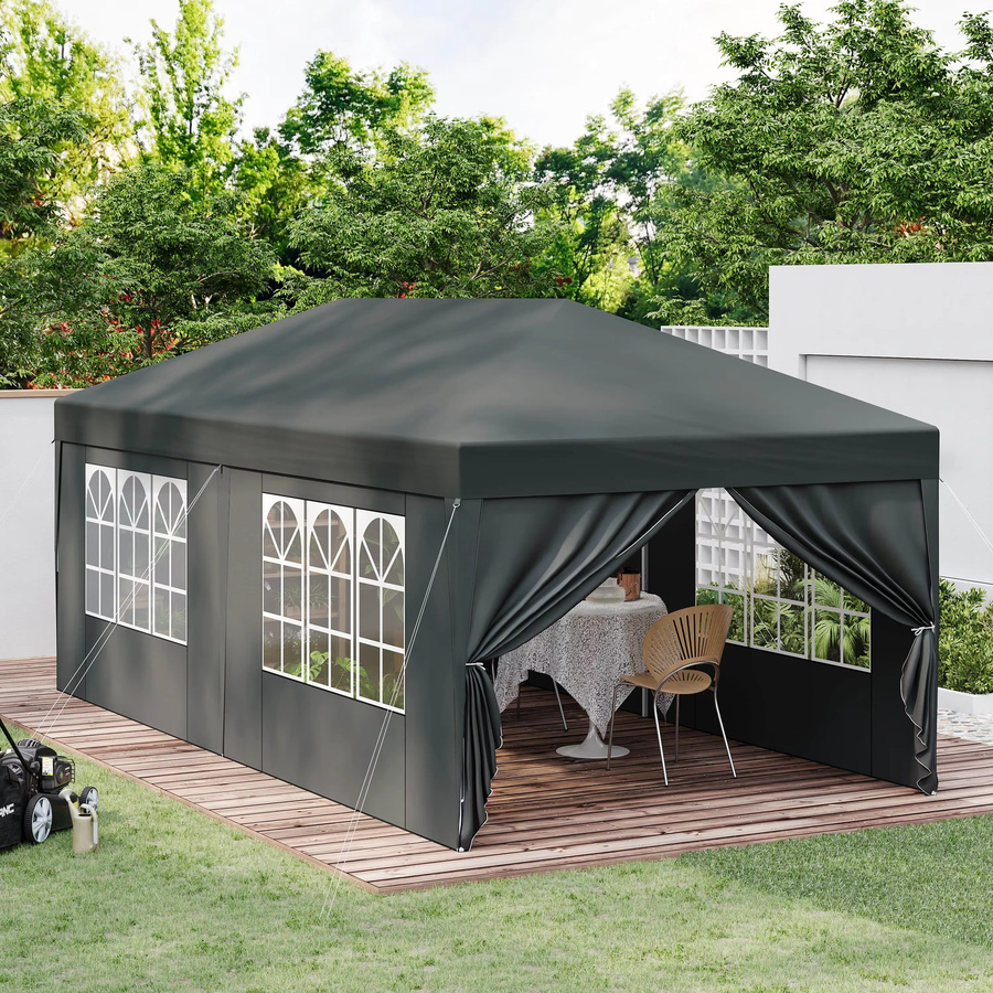 Eugad Gartenpavillon Pop-Up Faltzelt mit 6 Seitenwänden in Anthrazit, B/T/H: 600 x 300 x 250 cm - Bild 3