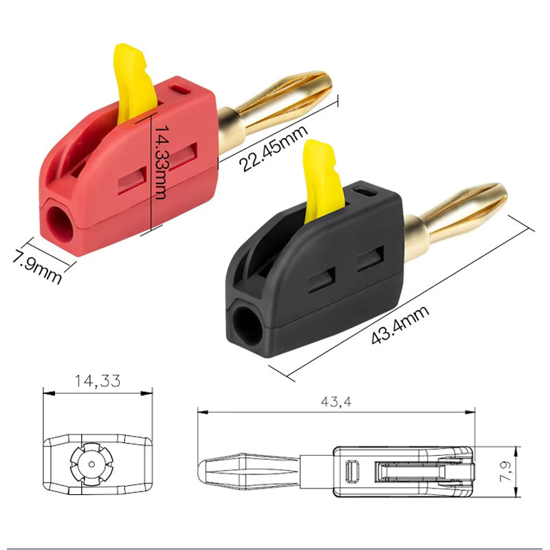 ESHYLALA Vergoldete Bananen Stecker 32A 4mm für Lautsprecher und Verstärker in Gold und Rot - Bild 3