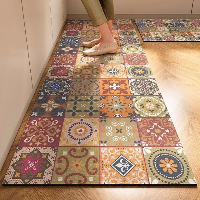 Diatomeenerde Fußmatte mit amerikanischem Blumenmuster von Yiran Furniture, schnelltrocknend und wasserabsorbierend, rutschfest, B/T: 60 x 40 cm, multicolour - Bild 1