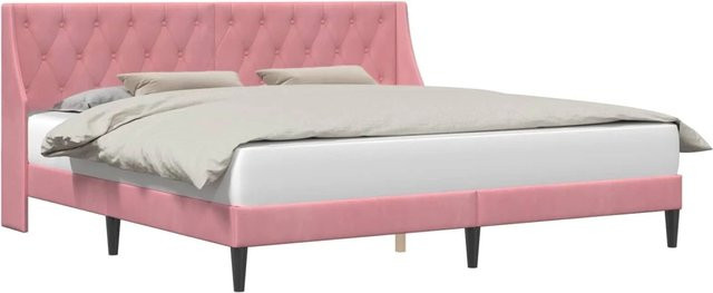 vidaXL Bettrahmen mit Kopfteil aus Samt in Rosa, B/T: 180 x 200 cm - Bild 1