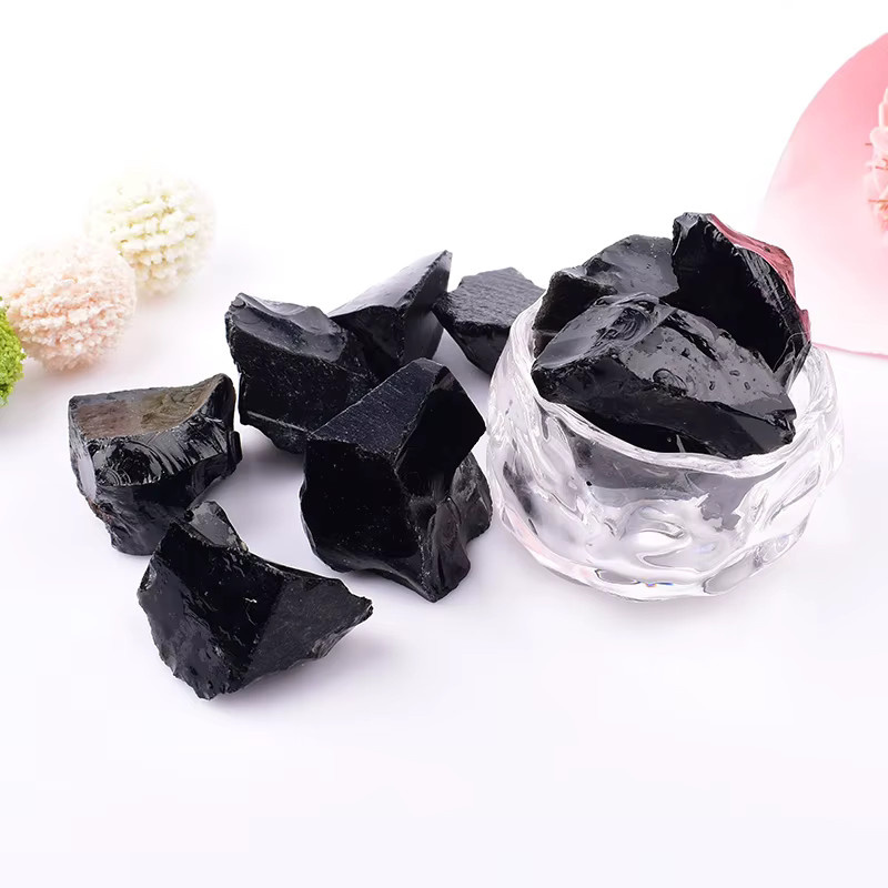 RYCRYSTAL Obsidian Naturstein Rohkristall in Schwarz als Reiki Heilstein und Aquarium Ornament - Bild 2