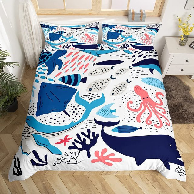 Bettbezug-Set mit Orca-Familie Motiv von Binchi Outdoor Product in Blau, Material Polyester, Breite: 140 cm, Höhe: 210 cm - Bild 1