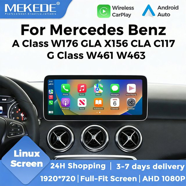 MEKEDE Linux Touchscreen für Mercedes Benz A GLA CLA G-Klasse mit kabellosem CarPlay, Android Auto, Bluetooth, WIFI und GPS-Navigation in Schwarz (10,25 Zoll) - Bild 1