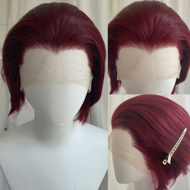 Artjosy Perücke, kurze Bob-Perücke, dunkelrot, 150 % Dichte, Unisex - Bild 1