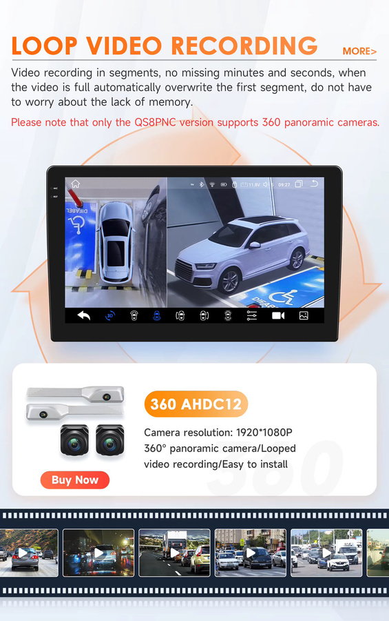 OSSURET Android Auto und Apple CarPlay Multimedia-Radio für Renault Koleos, Megane 4, Samsung SM6 und Talisman in Schwarz inklusive 360-Grad-Kamera - Bild 3