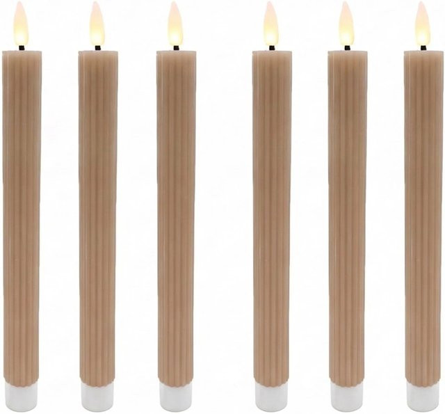 Relaxdays LED Stabkerzen 6er Set aus Echtwachs in Mocha Mousse mit flackerndem Flammeneffekt und Rillen-Design, Höhe: 25 cm, Durchmesser: 2 cm - Bild 1