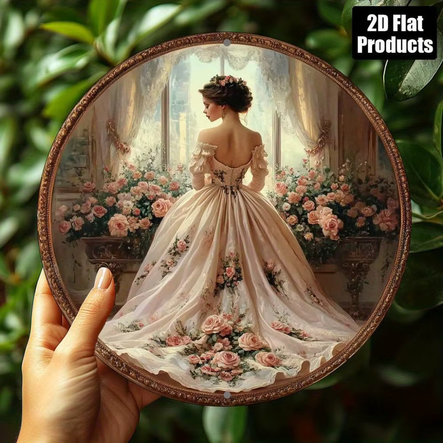CIFBUY Wandkunst-Plakette im viktorianischen Stil aus Metall, Rosa Kleid-Trägerin mit Blumenhintergrund, Antik-Optik, Breite: 20,32 cm, Höhe: 20,32 cm - Bild 2