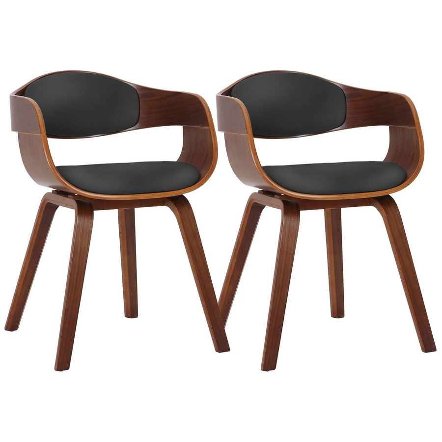 2er Set DELUKE LONDON Konferenzstühle aus Kunstleder mit Holzgestell in Walnuss und Schwarz, H x B x T: 73 x 49 x 46 cm - Bild 2