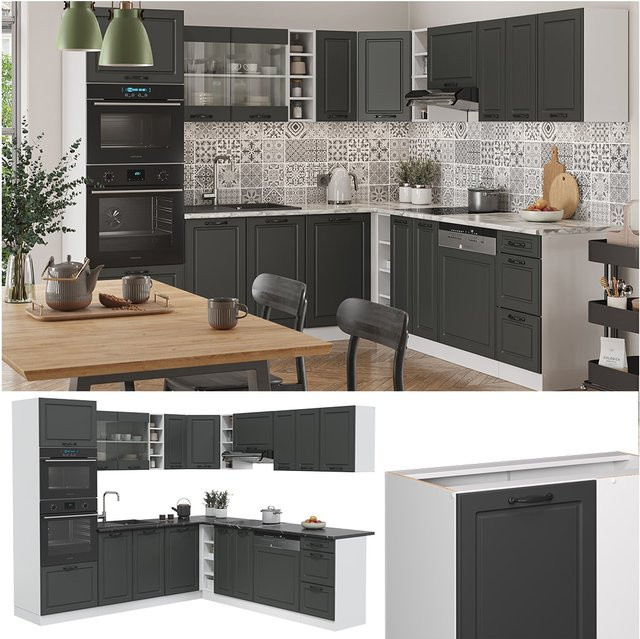 Vicco R-Line Eckküche Landhaus Weiß Anthrazit - Bild 1