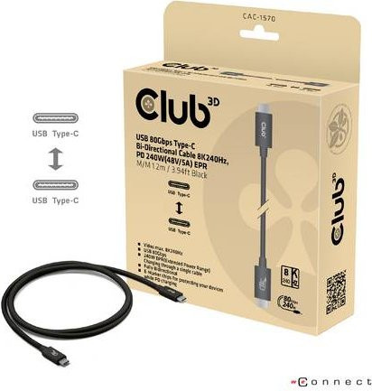 Club3D USB4 USB-C Kabel Schwarz 1,20 m CAC-1570 - Bild 1