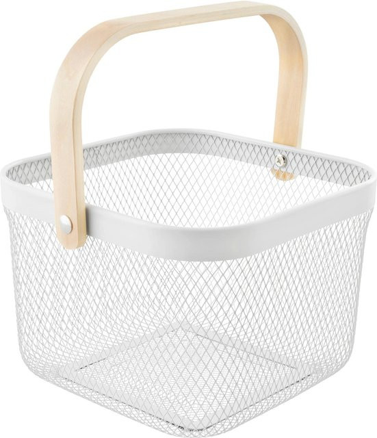 Mömax Universalkorb Betty in Weiß mit Griffen aus Holz und Metall, B/T/H: 25,5 x 17,5 x 11,8 cm - Bild 1