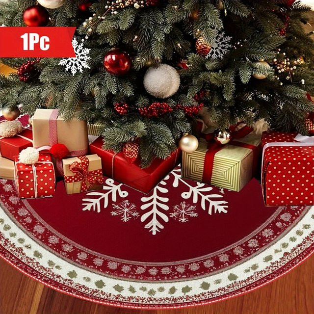 VIKAMA Weihnachtsbaumrock mit Schneeflocken-Design in Rot-Weiß, waschbare Textildekoration für festliche Weihnachtsfeiern - Bild 1