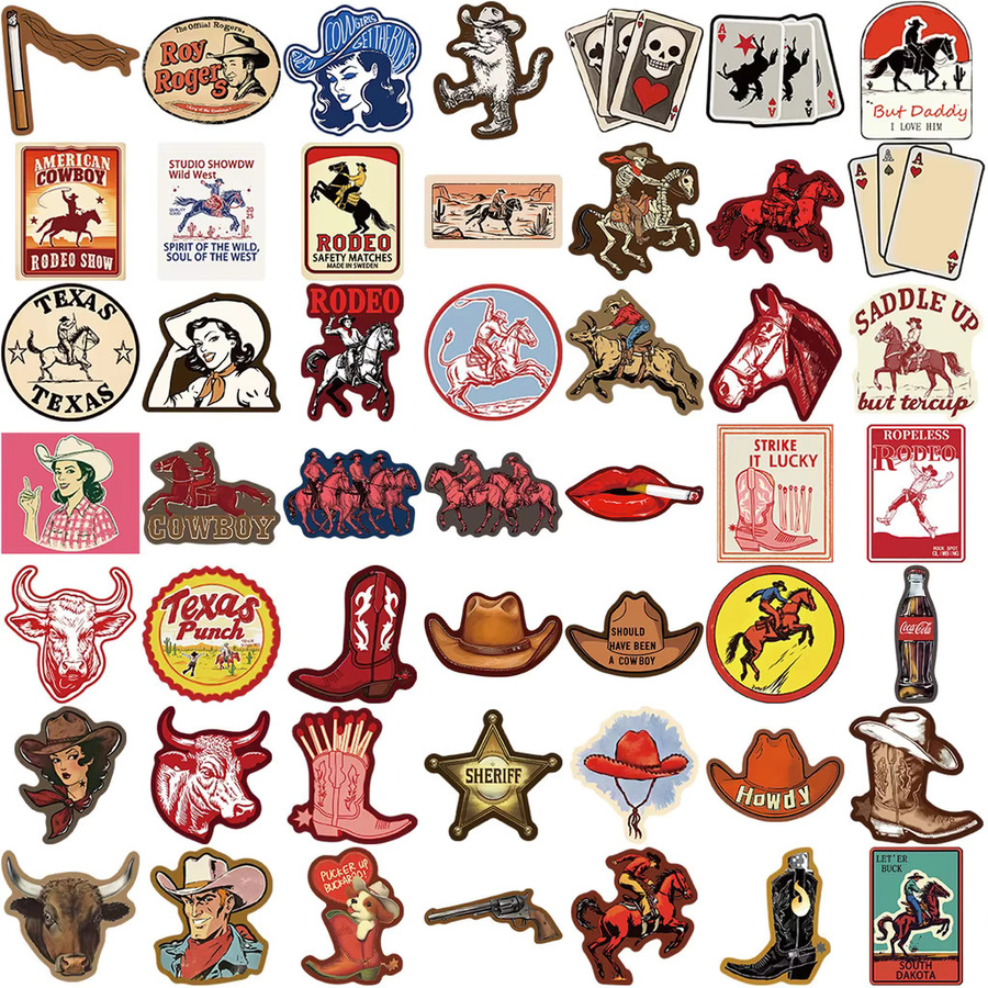 50 Stück Western Cowboy Gothic Graffiti Aufkleber von YourLife Store in Multicolor, wasserfeste DIY-Dekoration für Gitarren, Notebooks und Gepäck - Bild 3