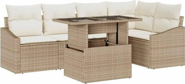 vidaXL Garten-Sofa-Set 6-teilig in Beige und Creme mit L-Form, Polsterkissen und integriertem Stauraum für Terrasse und Garten - Bild 1