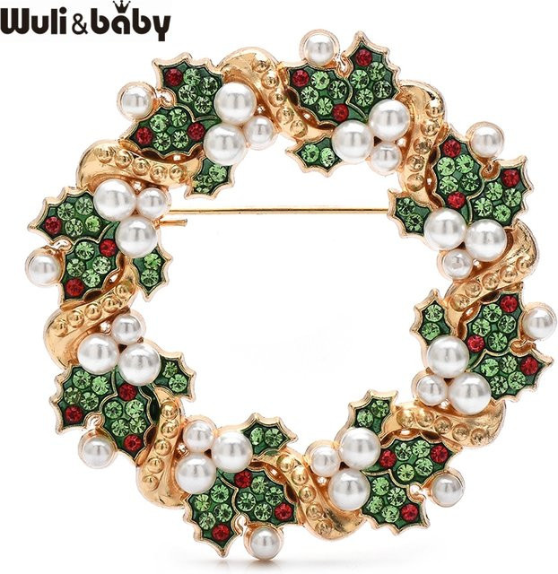 Wuli&baby Brosche, Blumenkranz, Perle, grün, Damen - Bild 1