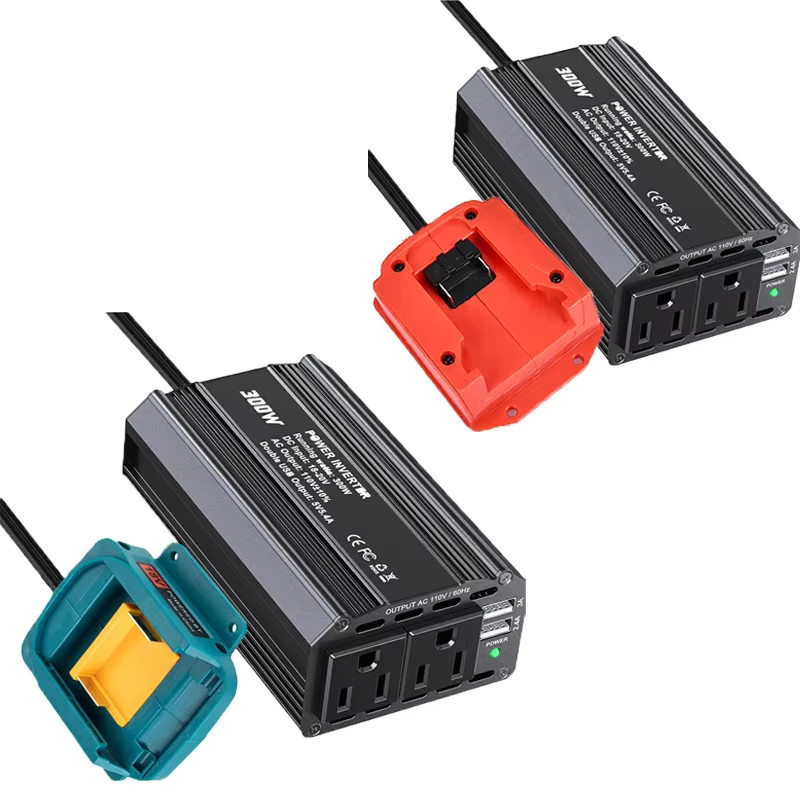 Tragbarer 300 W Outdoor-Arbeitsadapter als intelligenter Wechselrichter und Transformator in Schwarz, kompatibel mit Makita, DeWalt und Milwaukee 18/20 V Akkus - Bild 2