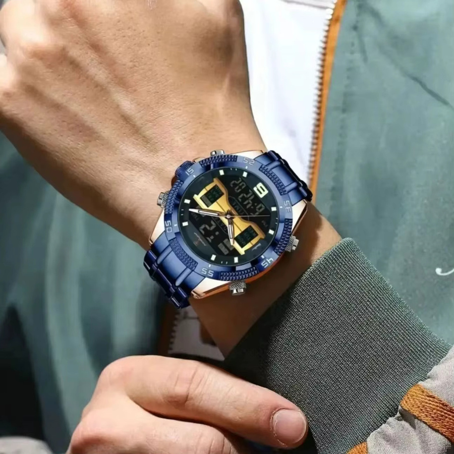 POEDAGAR Digitaluhr, Quarz, Edelstahl, Silber, Herren, Chronograph, Alarm - Bild 6