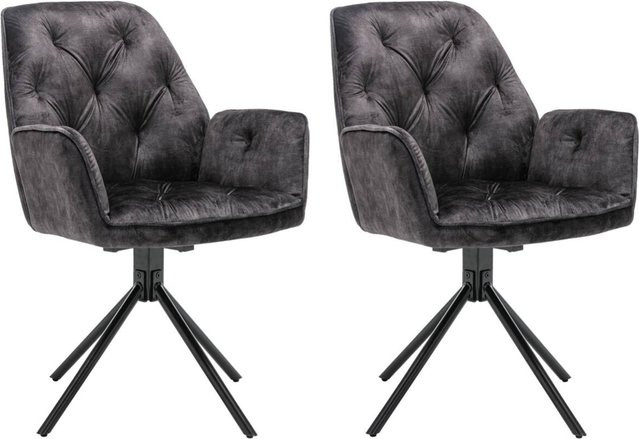 byLIVING Sessel SARINA 2er-Set anthrazit Vintage Samt Metall B/H/T: 59,5 x 89 x 62 cm - Bild 1