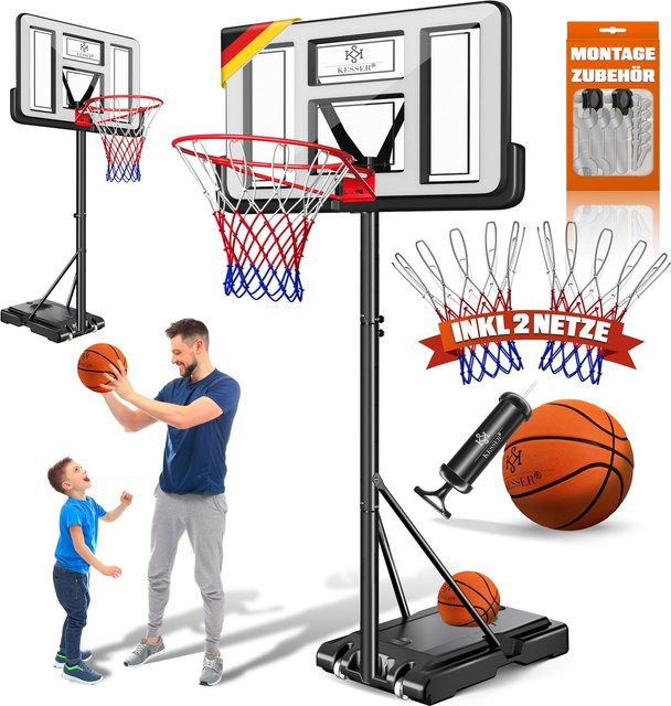 KESSER Basketballkorb Set höhenverstellbar 160-210 cm mit Rollen, Backboard, Basketball, Pumpe und 2 Netzen für Indoor und Outdoor - Bild 1