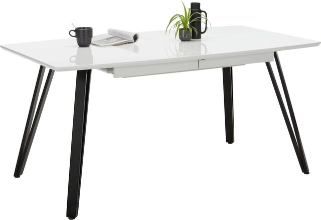 Mömax Ausziehtisch modern in Schwarz/Weiß, rechteckig mit Hochglanz-Finish, B/T/H: 160 x 90 x 76 cm - Bild 1