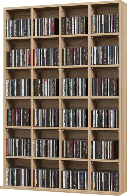 HOMCOM Multimedia-Regal aus Holz in Naturholz mit 24 Fächern für CDs und DVDs, Bücherregal mit verstellbaren Regalen, B/T/H: 89 x 20 x 130,5 cm, Aosom - Bild 1