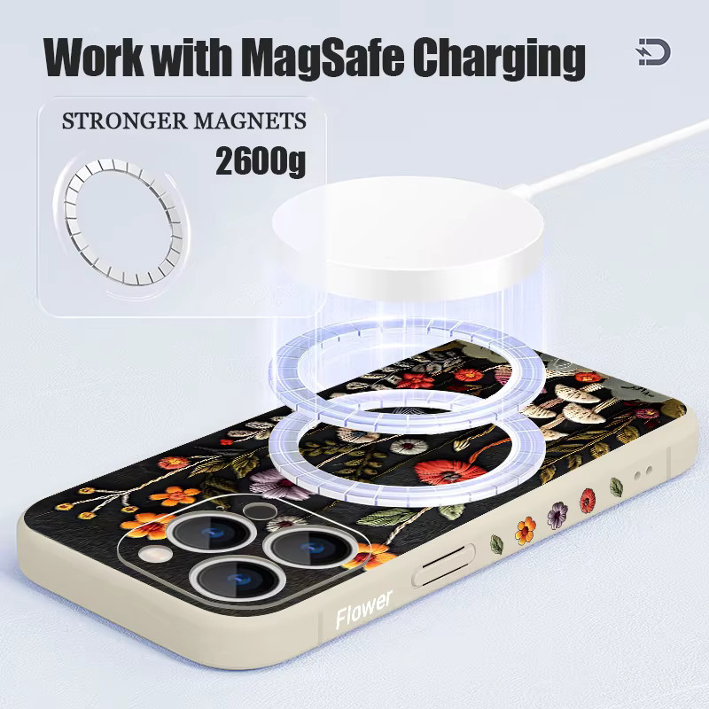 YISHANGOU Handyhülle mit Blumenmuster für iPhone 17e 16E 17 Pro 16 15 14 13 12 Pro Max 11, Stoßfeste TPU Schutzhülle mit MagSafe-Kompatibilität, Schwarz - Bild 5