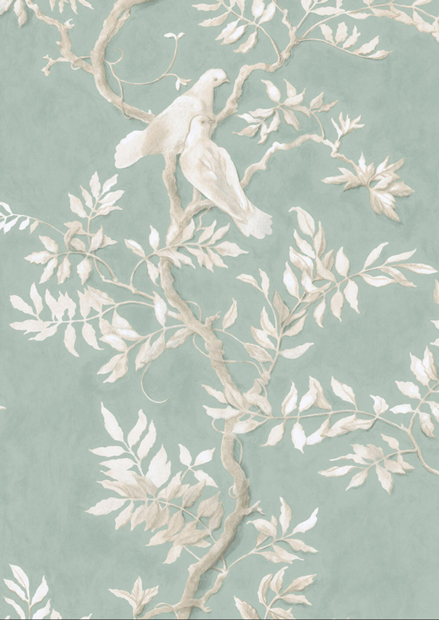 Lewis & Wood Tapete Doves in Aquamarine mit floralem und botanischem Motiv - Bild 1