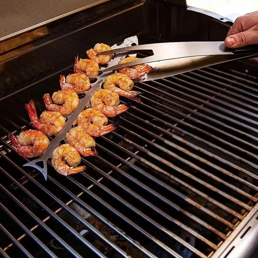2 oder 4 Stück Edelstahl Grillspieße als Fischgrätenspieße und Fleischpiercing Werkzeug für dein BBQ Zubehör in Silber - Bild 3