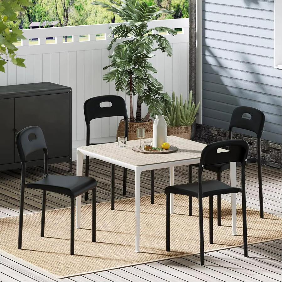 Garvee 4-teiliges stapelbares Sitzsystem aus Metall in Schwarz, modernes ergonomisches Stuhlset für Küche, Esszimmer, Büro und Wohnzimmer - Bild 6