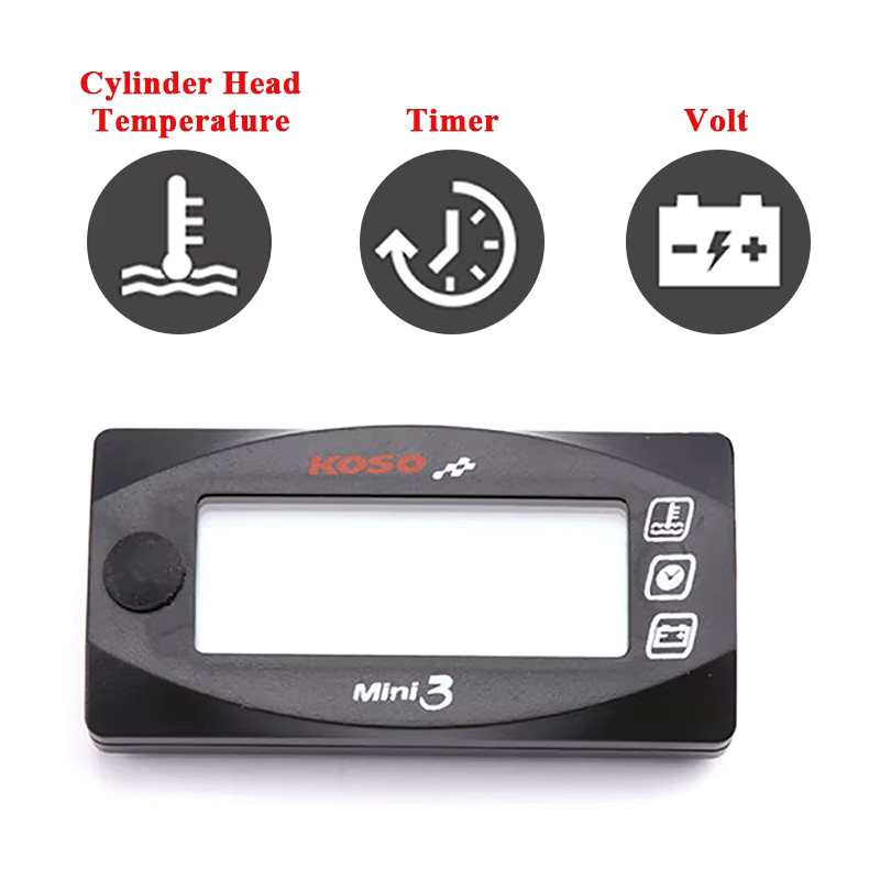 Koso 3-in-1 LCD-Digitalanzeige für Motorräder mit Zylindertemperatur, Zeit und Volt in Schwarz – Universal passend für Yamaha, Suzuki und Kawasaki - Bild 2
